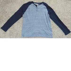*Cape Juby Henley Shirt Large Mens Black & Gray Long Sleeve 3 Button Placket Tee